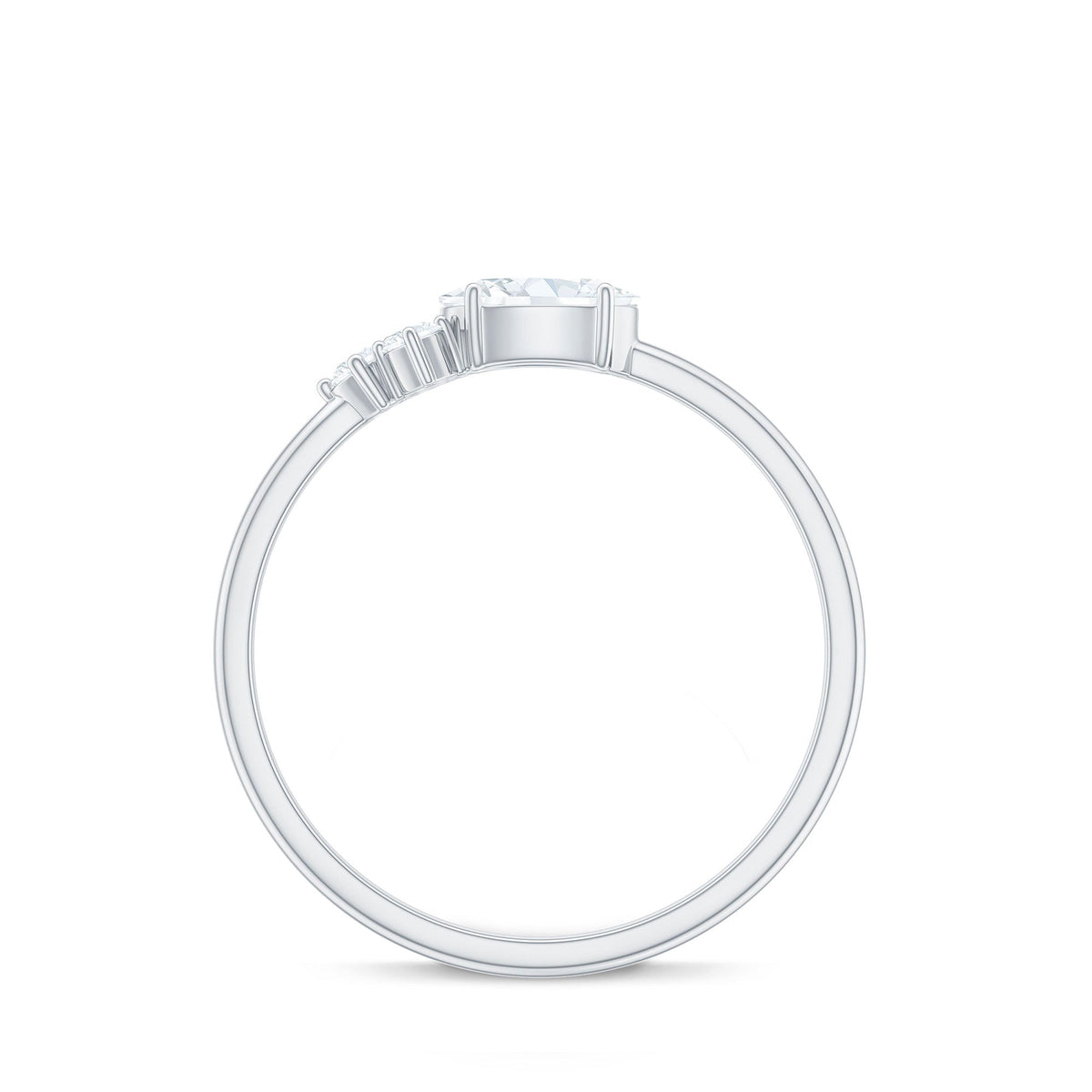 Oval and round Moissanite promise ring for her, featuring sparkling gemstones set in a delicate ring band by Rosec Jewels.