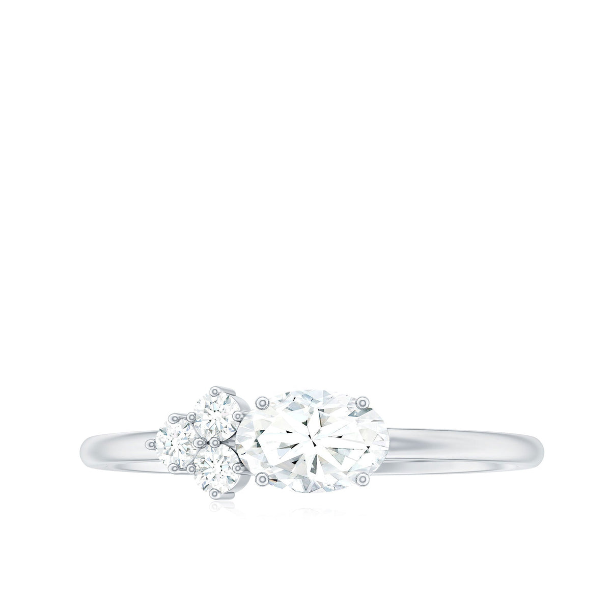 Oval and round moissanite promise ring for her featuring sparkling stones set in a elegant rose gold band by Rosec Jewels.
