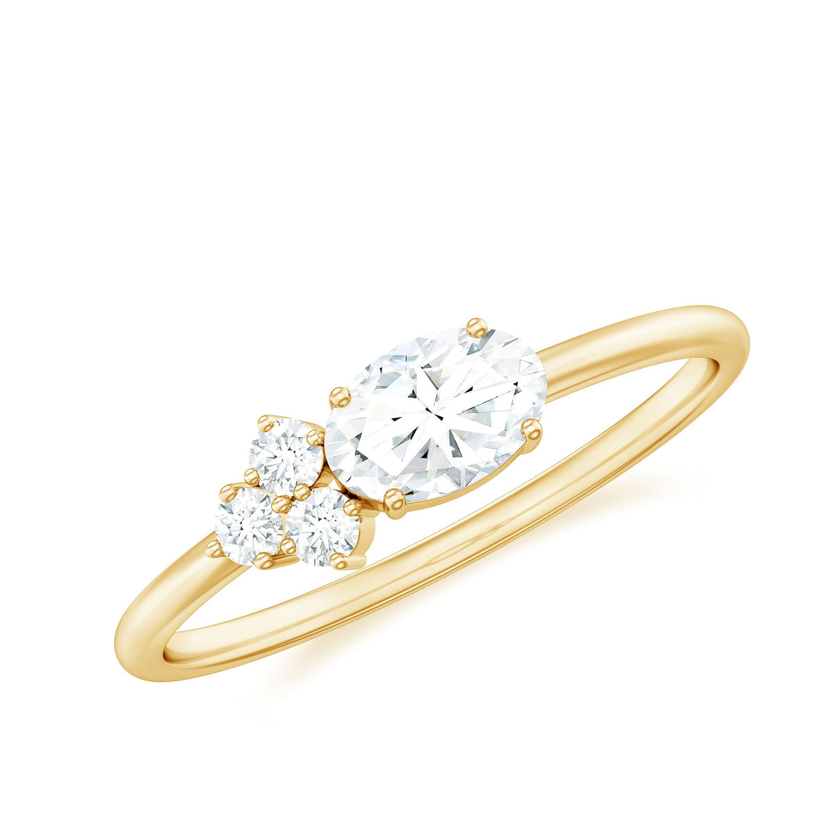 Oval and round moissanite promise ring for her with sparkling stones set in a delicate band, by Rosec Jewels.