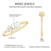 Oval and round moissanite promise ring for her by Rosec Jewels, featuring sparkling gemstones set in a elegant silver band.