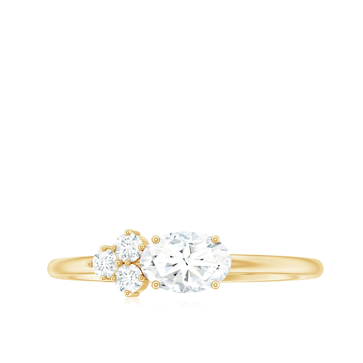 Oval and round moissanite promise ring for her featuring sparkling stones set in a delicate band by Rosec Jewels.