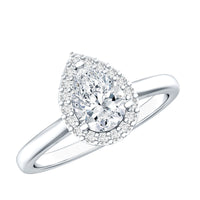 Brilliant cut 0.7 carat moissanite teardrop engagement ring by Rosec Jewels, showcasing the sparkling gemstone and elegant band.