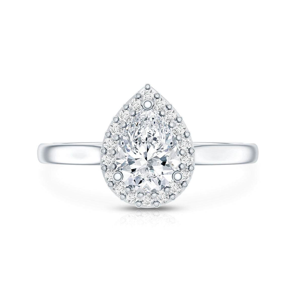 Brilliant cut 0.7 carat moissanite teardrop engagement ring with rose gold band from Rosec Jewels featuring a sparkling teardrop-shaped gemstone.