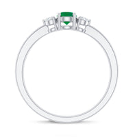 Round Shaped Real Emerald and Diamond Three Stone Promise Ring