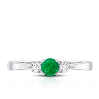 Round Shaped Real Emerald and Diamond Three Stone Promise Ring