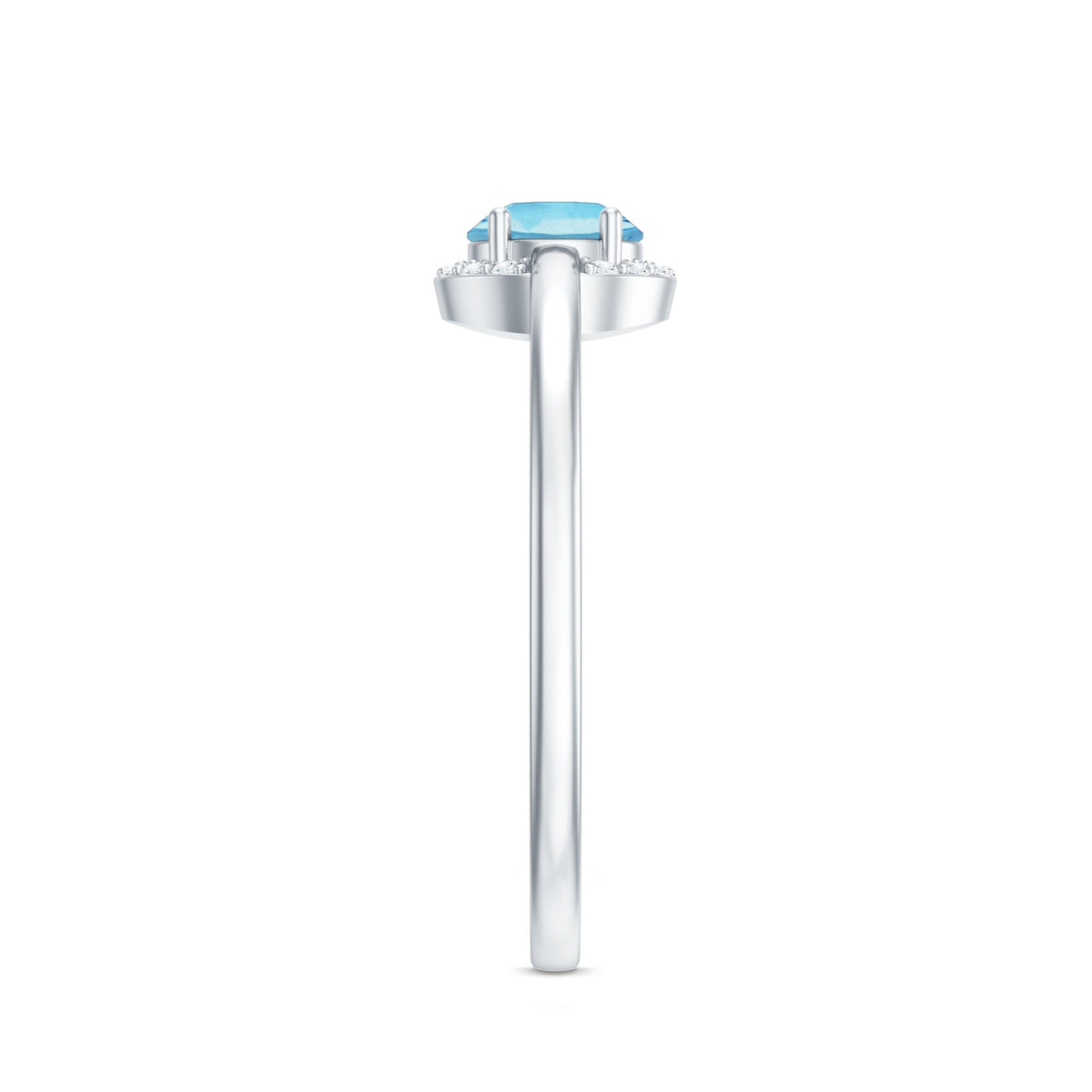 Certified real aquamarine promise ring with diamond halo from Rosec Jewels, featuring a sparkling blue gemstone and intricate design.