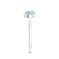 Certified real aquamarine promise ring with diamond halo from Rosec Jewels, featuring a sparkling blue gemstone and intricate design.