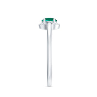Certified 0.8 Carat Lab Grown Emerald Promise Ring with Diamond Halo