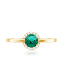 Certified 0.8 Carat Lab Grown Emerald Promise Ring with Diamond Halo