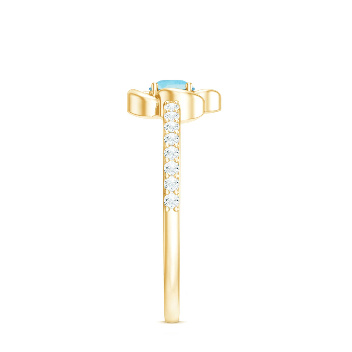 Natural aquamarine and diamond flower promise ring by Rosec Jewels, featuring intricate design and sparkling gemstones.