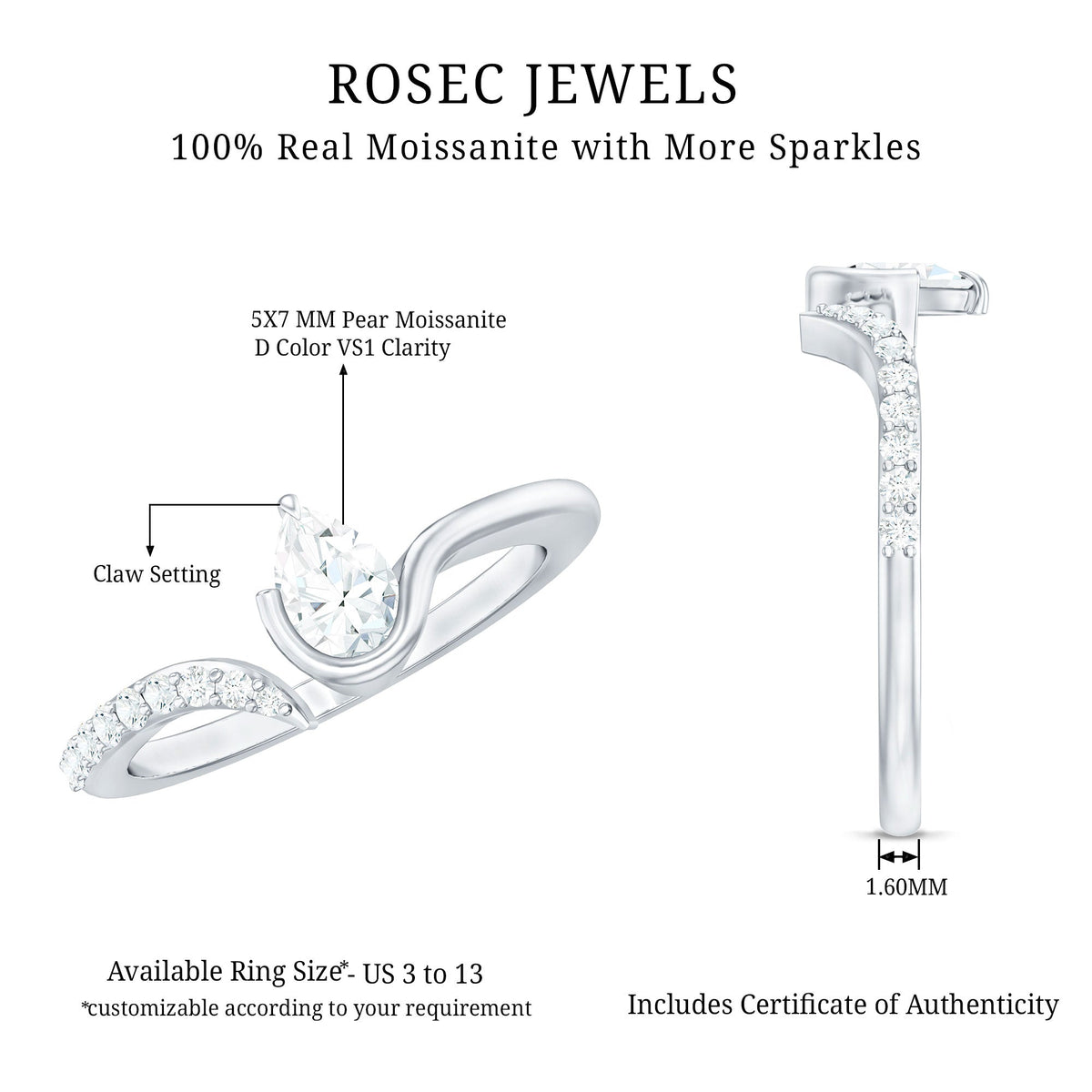 Pear Shaped Moissanite Cuff Ring for Women