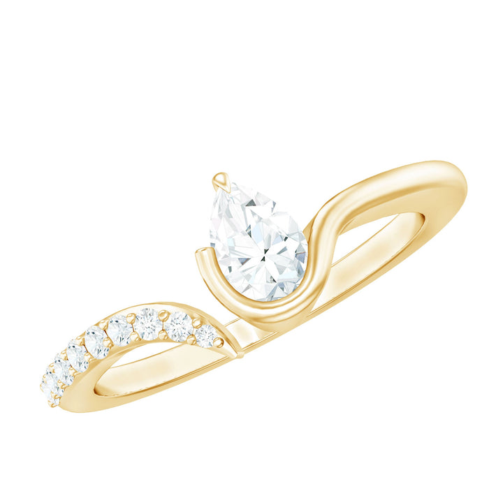 Pear-shaped moissanite cuff ring for women by Rosec Jewels, featuring a sparkling gemstone on a sleek metal band.