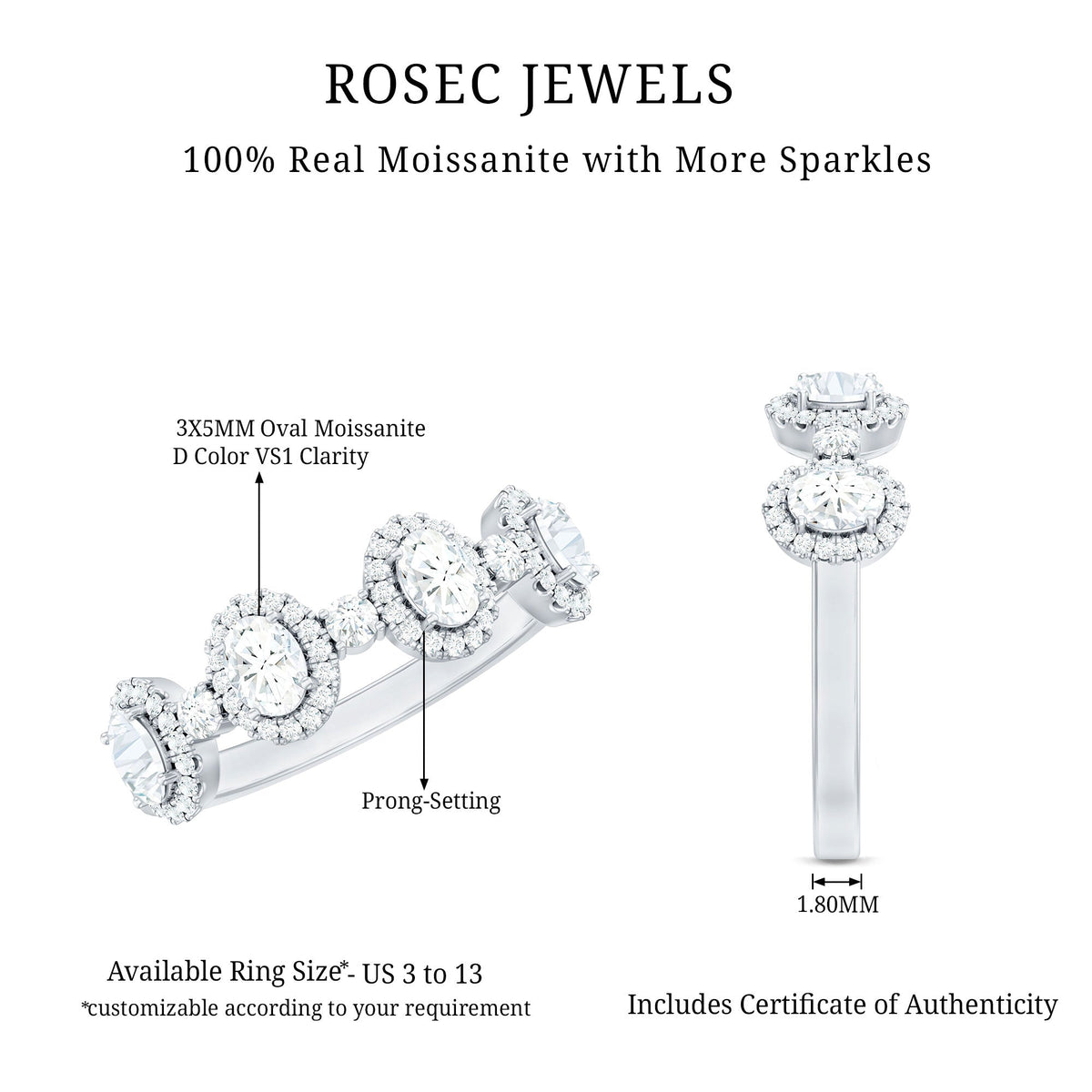 Designer Moissanite Anniversary Ring with Certificate