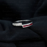 Natural Baguette Ruby Diamond Band Ring for Anniversary
