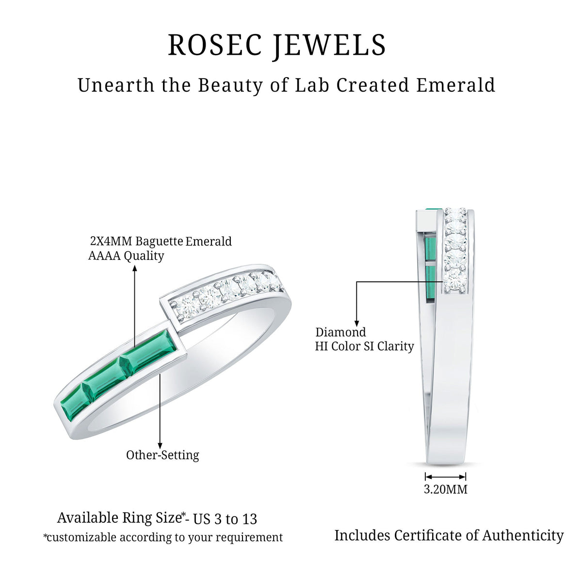 Certified Baguette Lab Grown Emerald Diamond Anniversary Band Ring