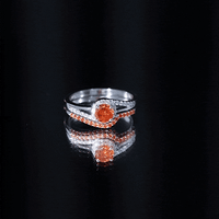 Certified Lab Grown Orange Sapphire Engagement Ring with Diamond Wedding Band