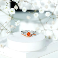 Certified Lab Grown Orange Sapphire Engagement Ring with Diamond Wedding Band