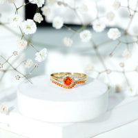 Certified Lab Grown Orange Sapphire Engagement Ring with Diamond Wedding Band