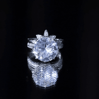 10MM Round Moissanite Flower Engagement Ring With Enhancer