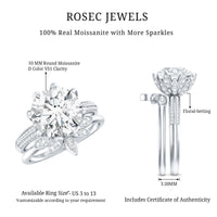 10MM Round Moissanite Flower Engagement Ring With Enhancer