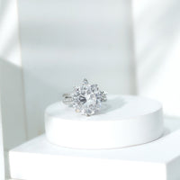 10MM Round Moissanite Flower Engagement Ring With Enhancer
