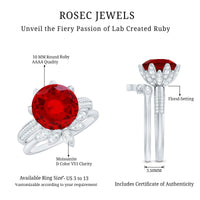 Lab Grown Ruby Flower Bridal Engagement Ring Set with Moissanite