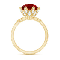 Lab Grown Ruby Flower Bridal Engagement Ring Set with Moissanite