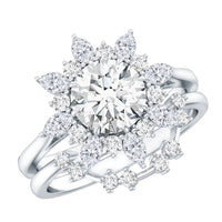 Flower Inspired Moissanite Halo Engagement Ring with Enhancer