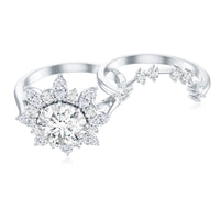 Flower Inspired Moissanite Halo Engagement Ring with Enhancer