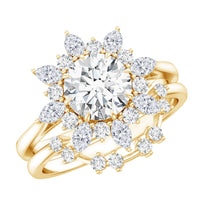Flower Inspired Moissanite Halo Engagement Ring with Enhancer