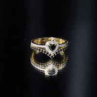 Black Onyx and Diamond Heart Engagement Ring With Ring Guard