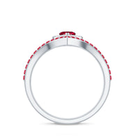 Lab Created Ruby and Diamond Heart Wedding Ring Set