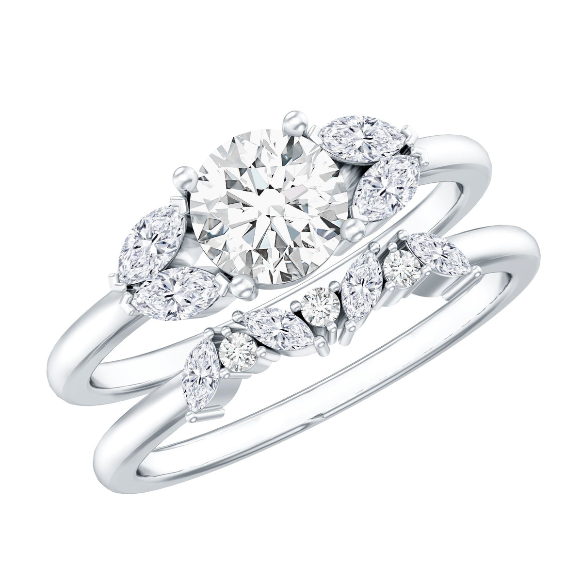 Round Cut Moissanite Bridal Ring Set with Certificate