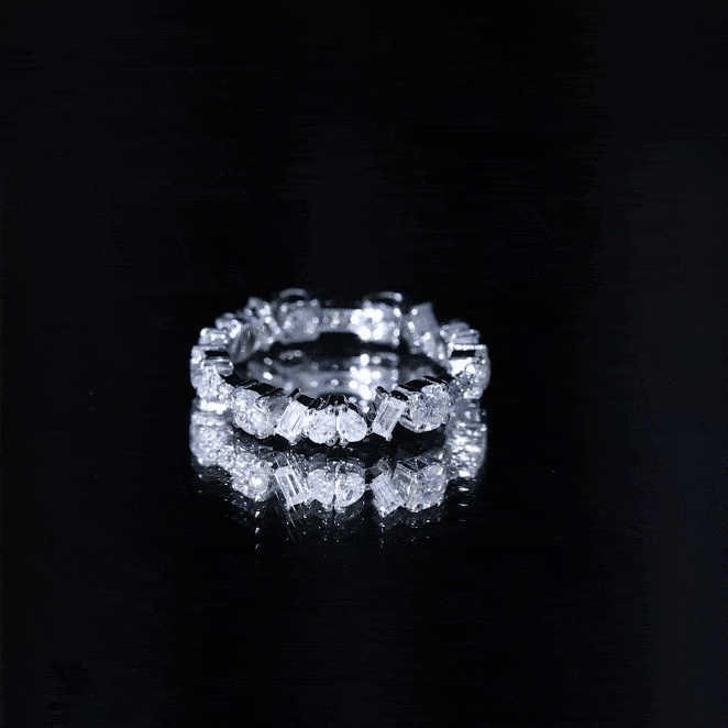 Yellow moissanite wedding band ring for women by Rosec Jewels, featuring a sparkling designer ring with a polished finish.