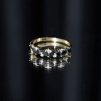 Natural Black Onyx and Diamond Half Eternity Band Ring