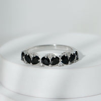 Natural Black Onyx and Diamond Half Eternity Band Ring