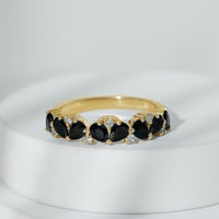 Natural Black Onyx and Diamond Half Eternity Band Ring