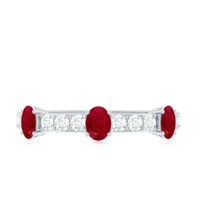Natural Oval Ruby Half Eternity Ring with Diamond