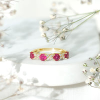Natural Ruby Half Eternity Anniversary Band Ring with Diamond