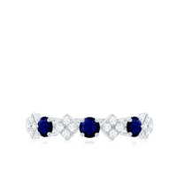 Natural Blue Sapphire and Diamond Half Eternity Band Ring for Women