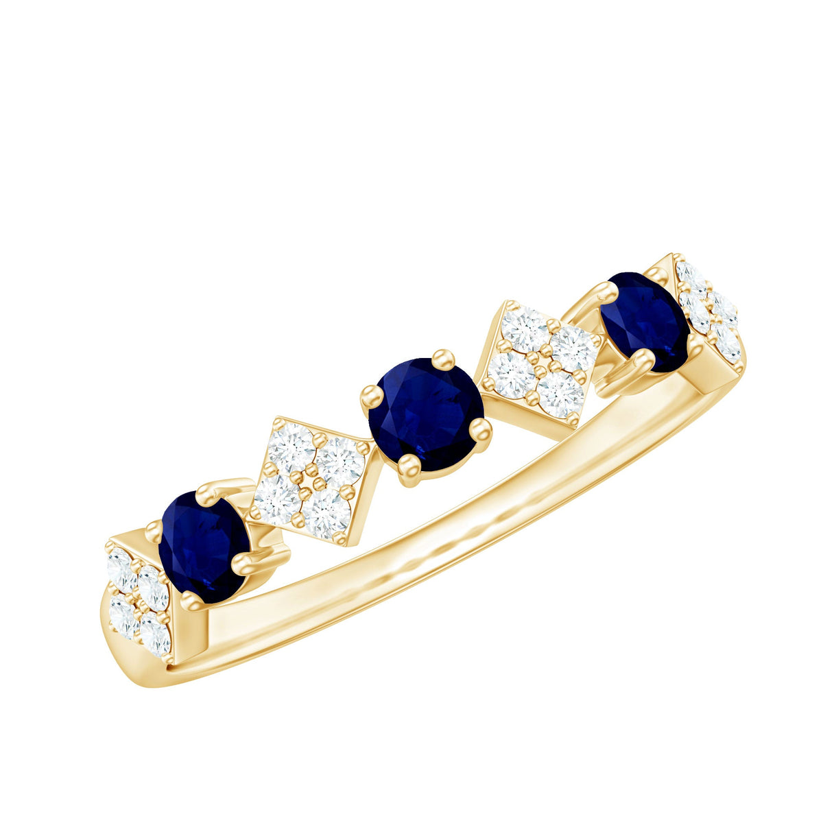 Natural Blue Sapphire and Diamond Half Eternity Band Ring for Women