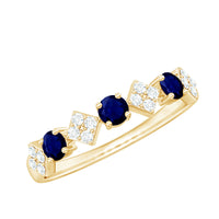 Natural Blue Sapphire and Diamond Half Eternity Band Ring for Women