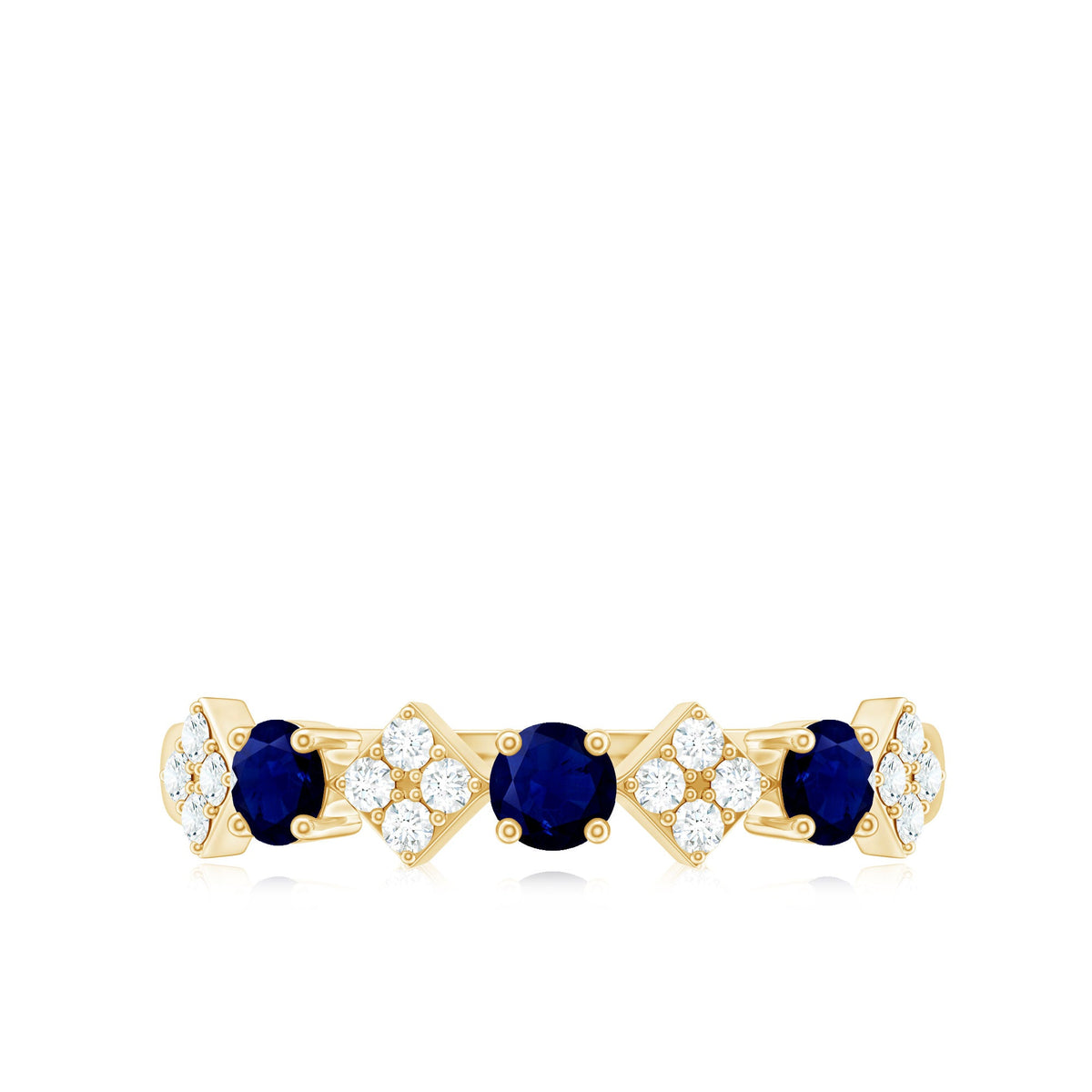 Natural Blue Sapphire and Diamond Half Eternity Band Ring for Women