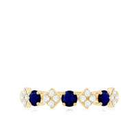 Natural Blue Sapphire and Diamond Half Eternity Band Ring for Women