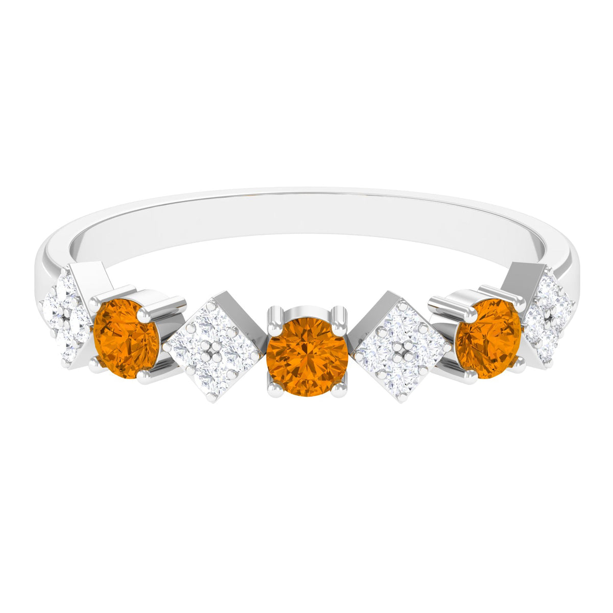 Natural Citrine and Diamond Half Eternity Band Ring