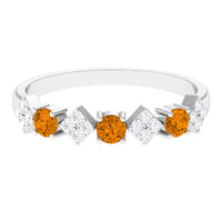Natural Citrine and Diamond Half Eternity Band Ring
