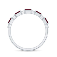 Baguette Cut Ruby Half Eternity Ring with Diamond Accent