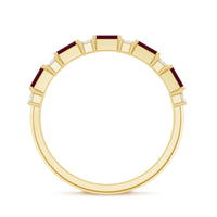 Baguette Cut Ruby Half Eternity Ring with Diamond Accent