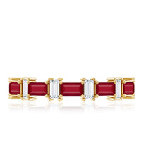 Baguette Cut Ruby Half Eternity Ring with Diamond Accent