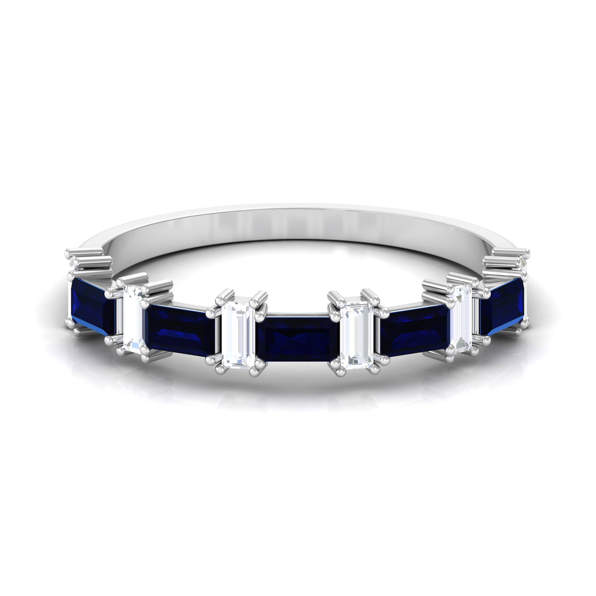 Certified Baguette Cut Lab Created Blue Sapphire and Diamond Half Eternity Band
